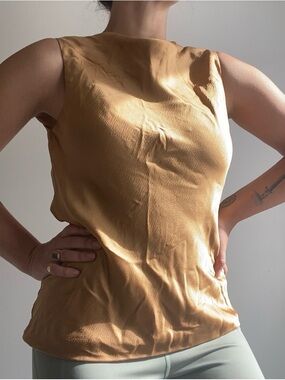Emporio Armani Satin Sleeveless Top in Caramel Gold